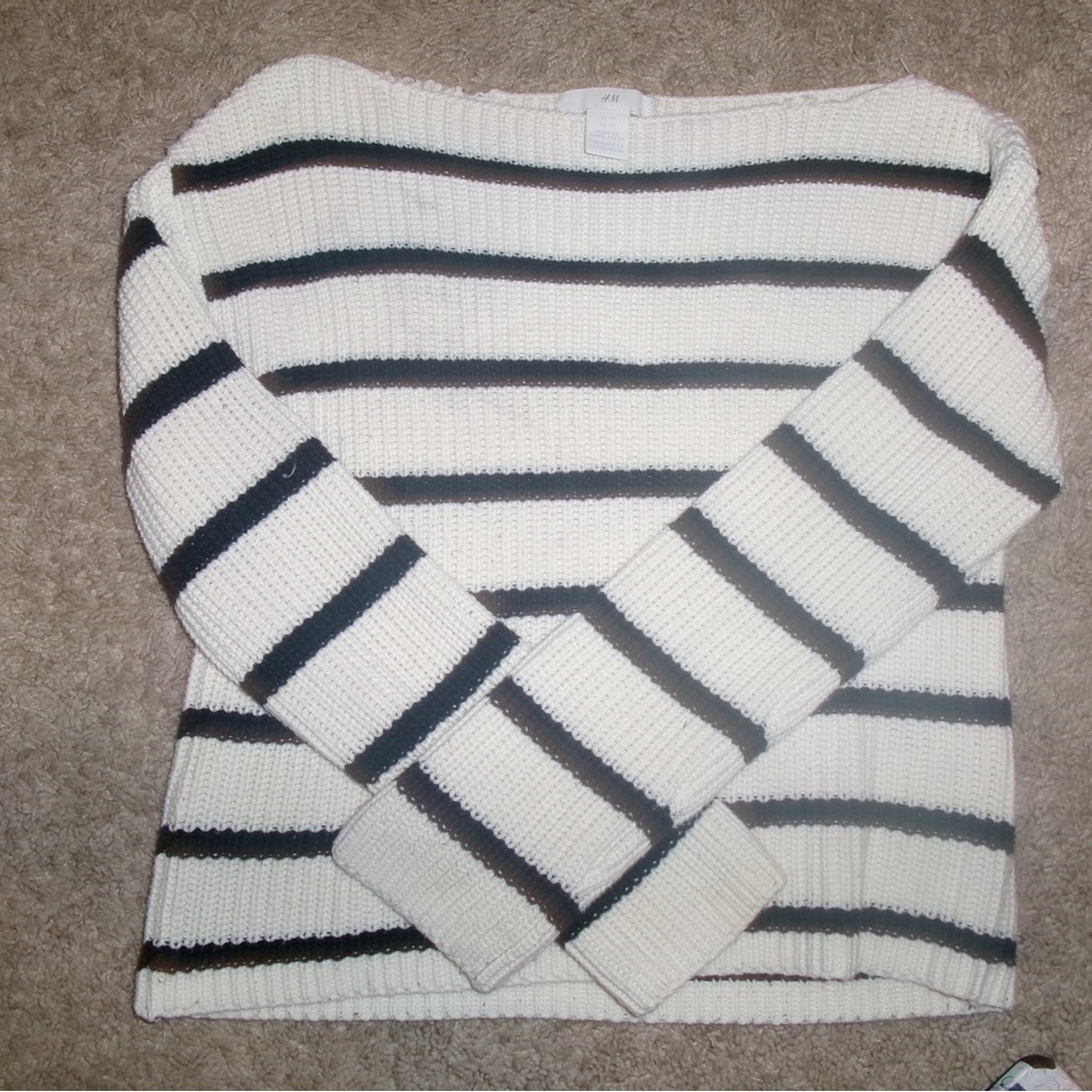 H&M navy and White Striped Sweater